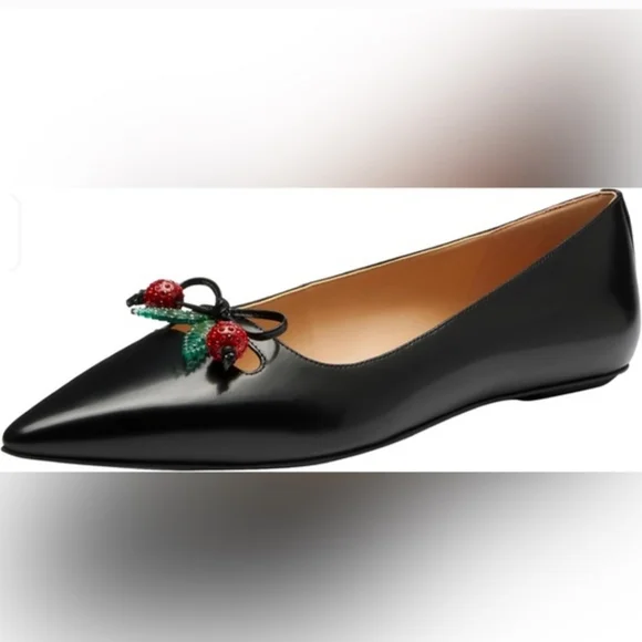 NIB Coach Runway Cherry Black Leather Flats - Size 8 - Picture 5 of 12